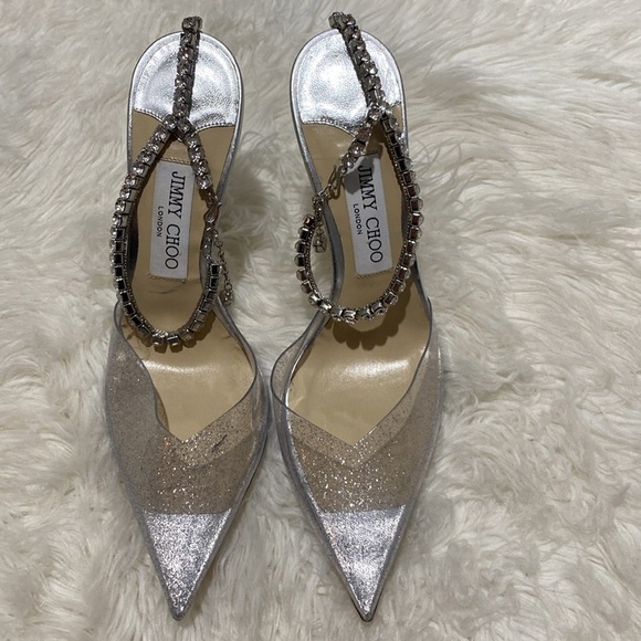 Jimmy Choo Saeda 100 glittered plexi‎ pumps size 39EU - Picture 2 of 13
